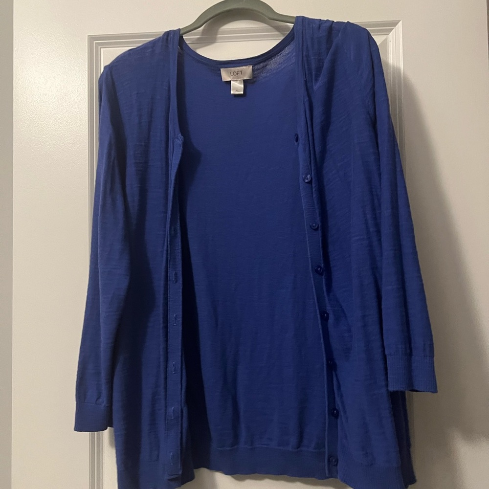 EUC LOFT CARDIGAN BLUE 3/4 SLEEVE